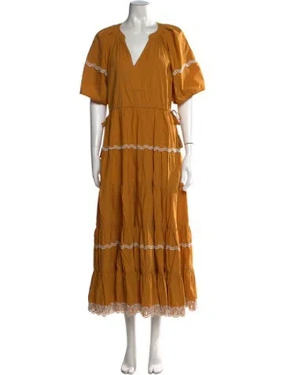 Pre-owned Ulla Johnson V-neck Long Dress In Yellow