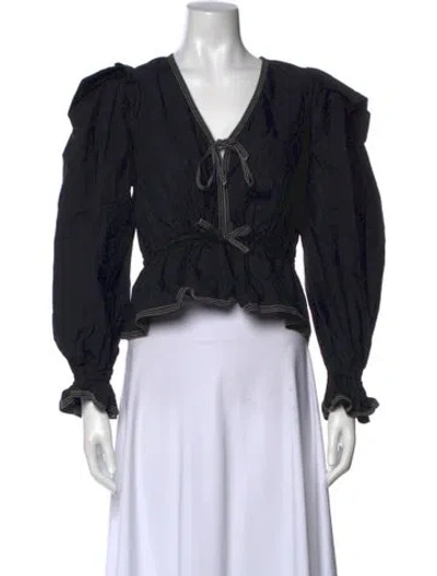 Pre-owned Ulla Johnson V-neck Long Sleeve Blouse In Black