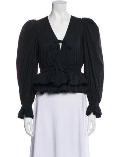 Pre-owned Ulla Johnson V-neck Long Sleeve Blouse In Black