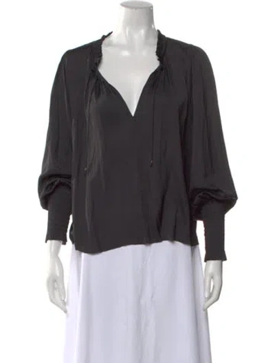 Pre-owned Ulla Johnson V-neck Long Sleeve Blouse In Black