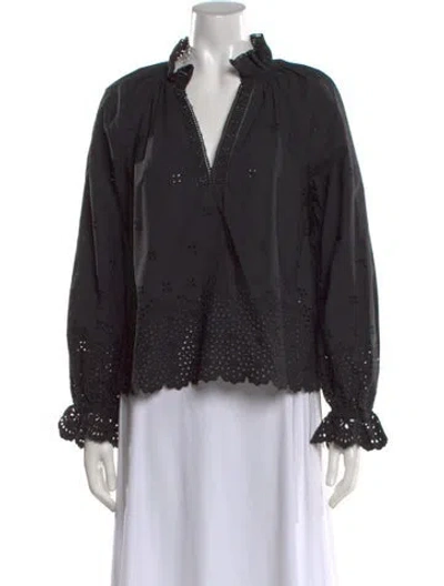 Pre-owned Ulla Johnson V-neck Long Sleeve Blouse In Black
