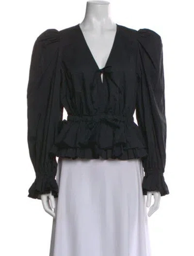 Pre-owned Ulla Johnson V-neck Long Sleeve Blouse In Black