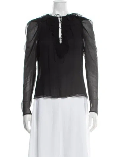 Pre-owned Ulla Johnson V-neck Long Sleeve Blouse In Black