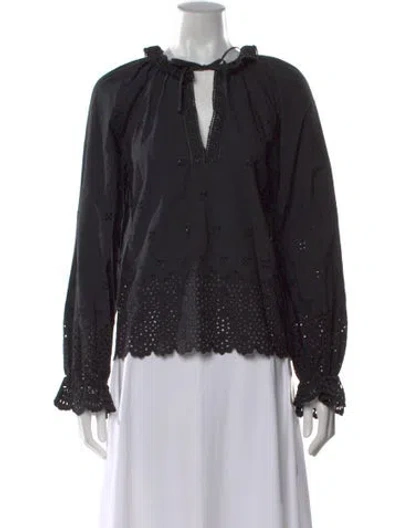 Pre-owned Ulla Johnson V-neck Long Sleeve Blouse In Black