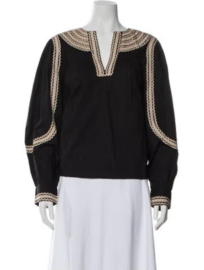 Pre-owned Ulla Johnson V-neck Long Sleeve Blouse In Black