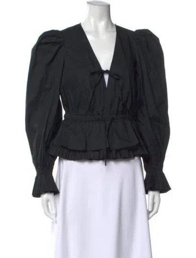 Pre-owned Ulla Johnson V-neck Long Sleeve Blouse In Black