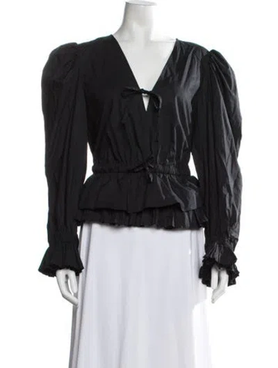 Pre-owned Ulla Johnson V-neck Long Sleeve Blouse In Black