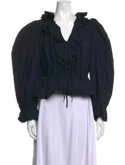 Pre-owned Ulla Johnson V-neck Long Sleeve Blouse In Black
