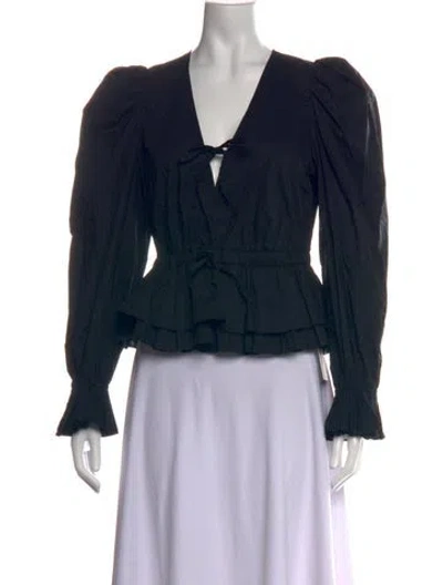 Pre-owned Ulla Johnson V-neck Long Sleeve Blouse In Black