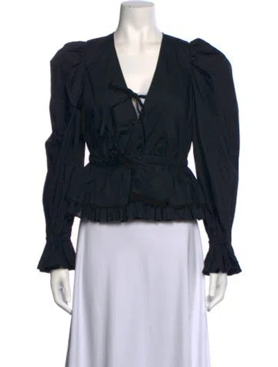 Pre-owned Ulla Johnson V-neck Long Sleeve Blouse In Black