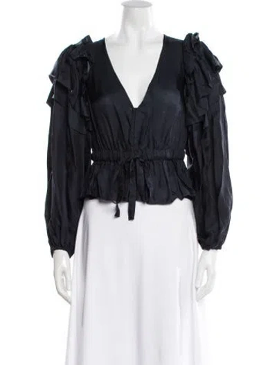 Pre-owned Ulla Johnson V-neck Long Sleeve Blouse In Blue