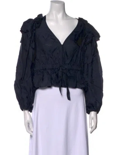 Pre-owned Ulla Johnson V-neck Long Sleeve Blouse In Blue
