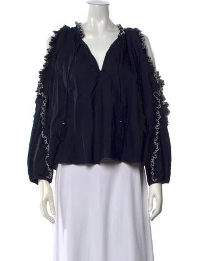 Pre-owned Ulla Johnson V-neck Long Sleeve Blouse In Blue