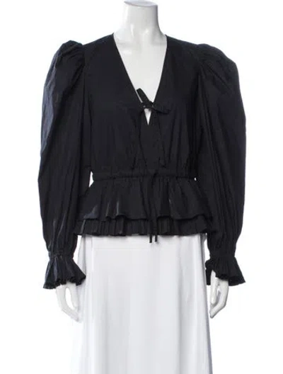Pre-owned Ulla Johnson V-neck Long Sleeve Blouse In Blue