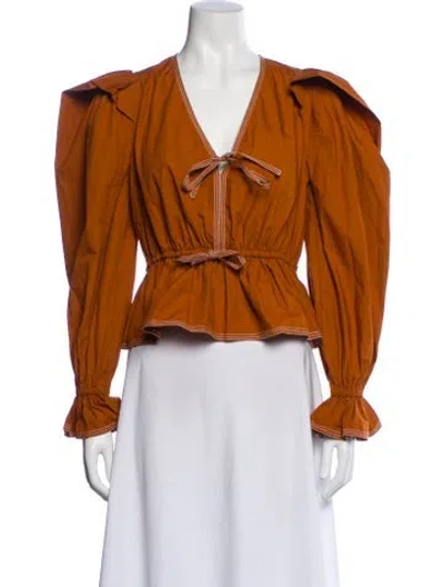 Pre-owned Ulla Johnson V-neck Long Sleeve Blouse In Brown