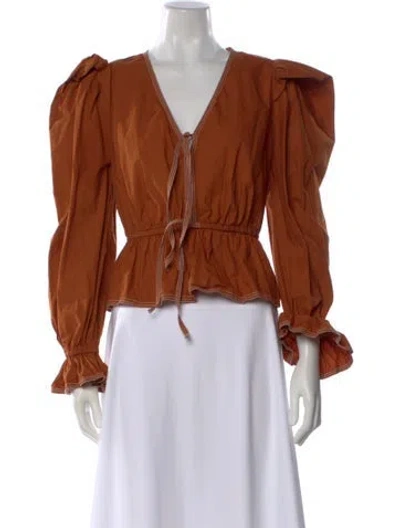 Pre-owned Ulla Johnson V-neck Long Sleeve Blouse In Brown
