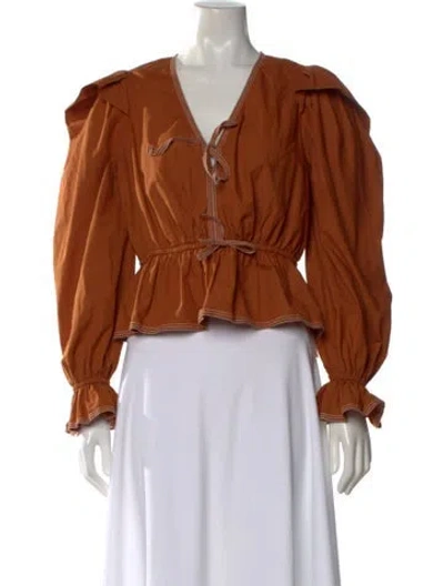 Pre-owned Ulla Johnson V-neck Long Sleeve Blouse In Brown