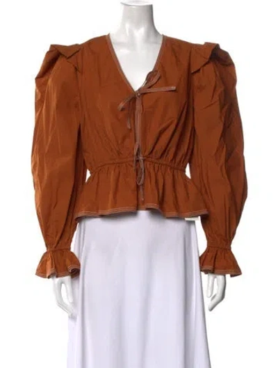 Pre-owned Ulla Johnson V-neck Long Sleeve Blouse In Brown