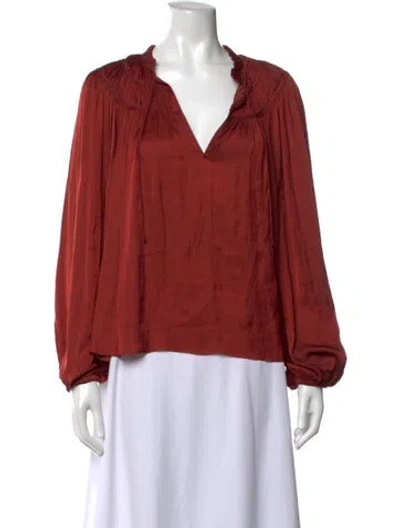Pre-owned Ulla Johnson V-neck Long Sleeve Blouse In Brown