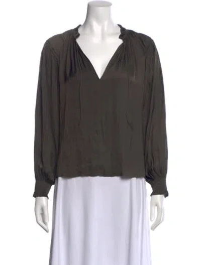 Pre-owned Ulla Johnson V-neck Long Sleeve Blouse In Green