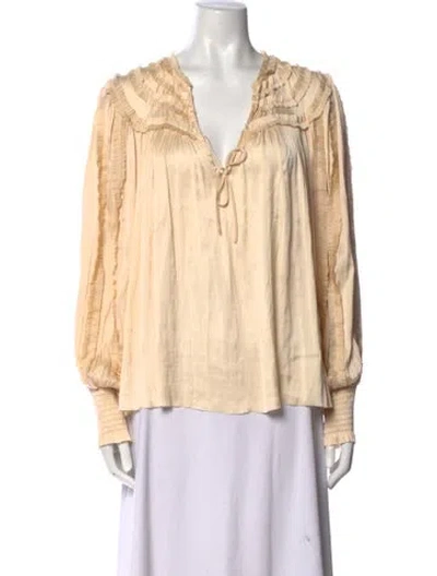 Pre-owned Ulla Johnson V-neck Long Sleeve Blouse In Neutral