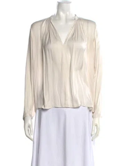 Pre-owned Ulla Johnson V-neck Long Sleeve Blouse In Neutral