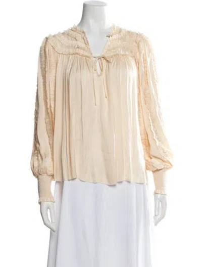 Pre-owned Ulla Johnson V-neck Long Sleeve Blouse In Neutrals