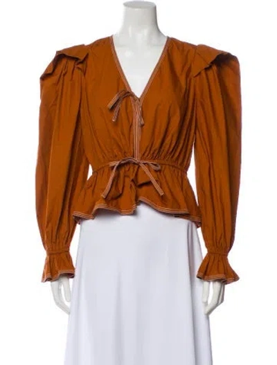 Pre-owned Ulla Johnson V-neck Long Sleeve Blouse In Orange