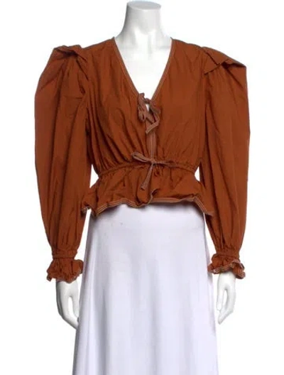 Pre-owned Ulla Johnson V-neck Long Sleeve Blouse In Orange