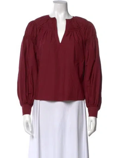 Pre-owned Ulla Johnson V-neck Long Sleeve Blouse In Red