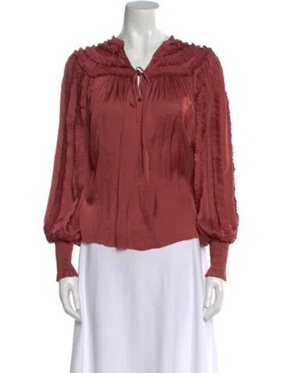 Pre-owned Ulla Johnson V-neck Long Sleeve Blouse In Red