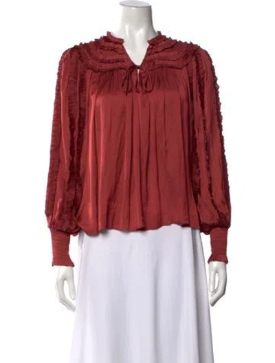 Pre-owned Ulla Johnson V-neck Long Sleeve Blouse In Red
