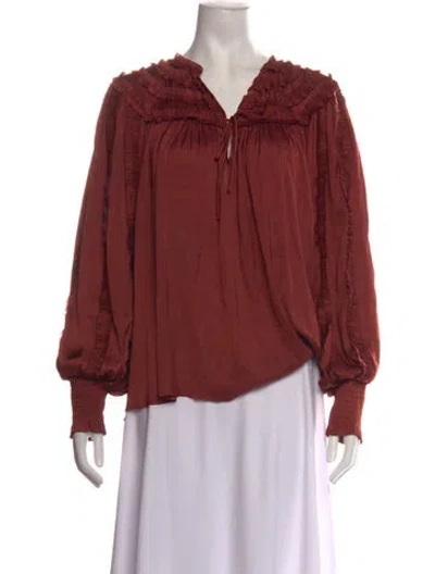 Pre-owned Ulla Johnson V-neck Long Sleeve Blouse In Red