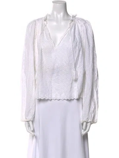 Pre-owned Ulla Johnson V-neck Long Sleeve Blouse In White