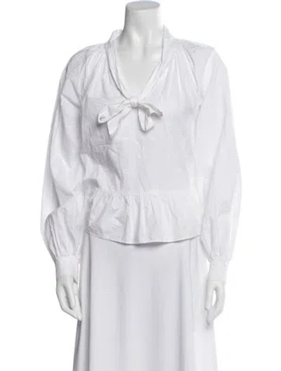 Pre-owned Ulla Johnson V-neck Long Sleeve Blouse In White