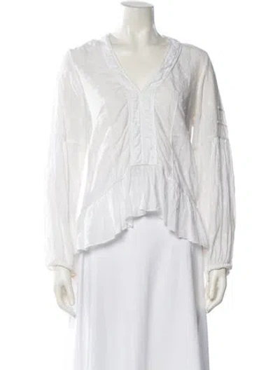 Pre-owned Ulla Johnson V-neck Long Sleeve Blouse In White