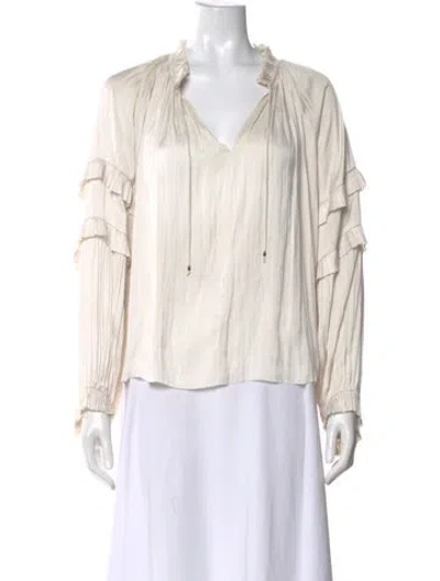 Pre-owned Ulla Johnson V-neck Long Sleeve Blouse In White