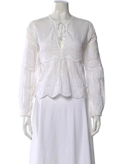 Pre-owned Ulla Johnson V-neck Long Sleeve Blouse In White
