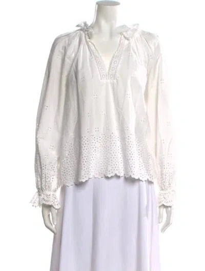 Pre-owned Ulla Johnson V-neck Long Sleeve Blouse In White