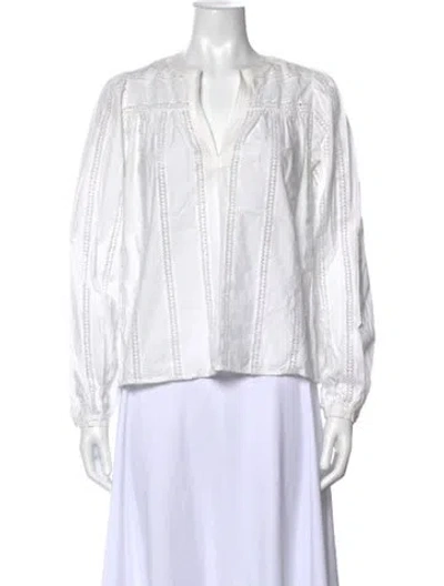 Pre-owned Ulla Johnson V-neck Long Sleeve Blouse In White