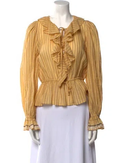 Pre-owned Ulla Johnson V-neck Long Sleeve Blouse In Yellow
