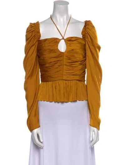 Pre-owned Ulla Johnson V-neck Long Sleeve Crop Top In Yellow