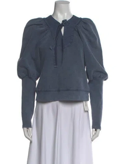 Pre-owned Ulla Johnson V-neck Long Sleeve Sweatshirt In Blue