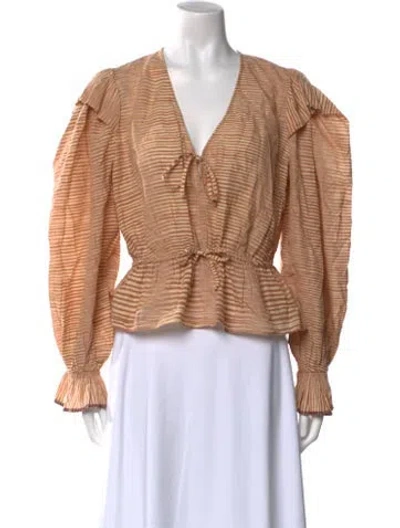 Pre-owned Ulla Johnson V-neck Long Sleeve Top In Neutral