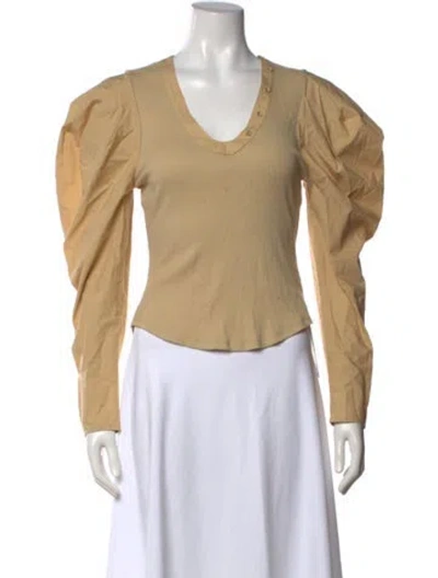 Pre-owned Ulla Johnson V-neck Long Sleeve Top In Neutral
