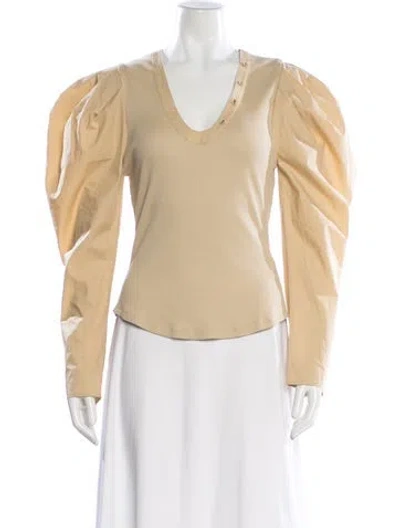 Pre-owned Ulla Johnson V-neck Long Sleeve Top W/ Tags In Yellow