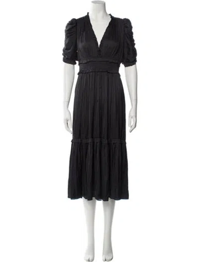 Pre-owned Ulla Johnson V-neck Midi Length Dress In Black
