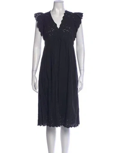Pre-owned Ulla Johnson V-neck Midi Length Dress In Black