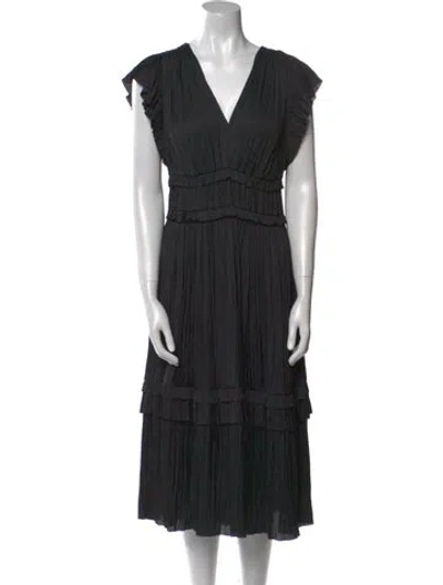 Pre-owned Ulla Johnson V-neck Midi Length Dress In Black