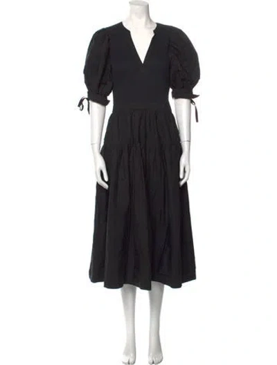 Pre-owned Ulla Johnson V-neck Midi Length Dress In Black